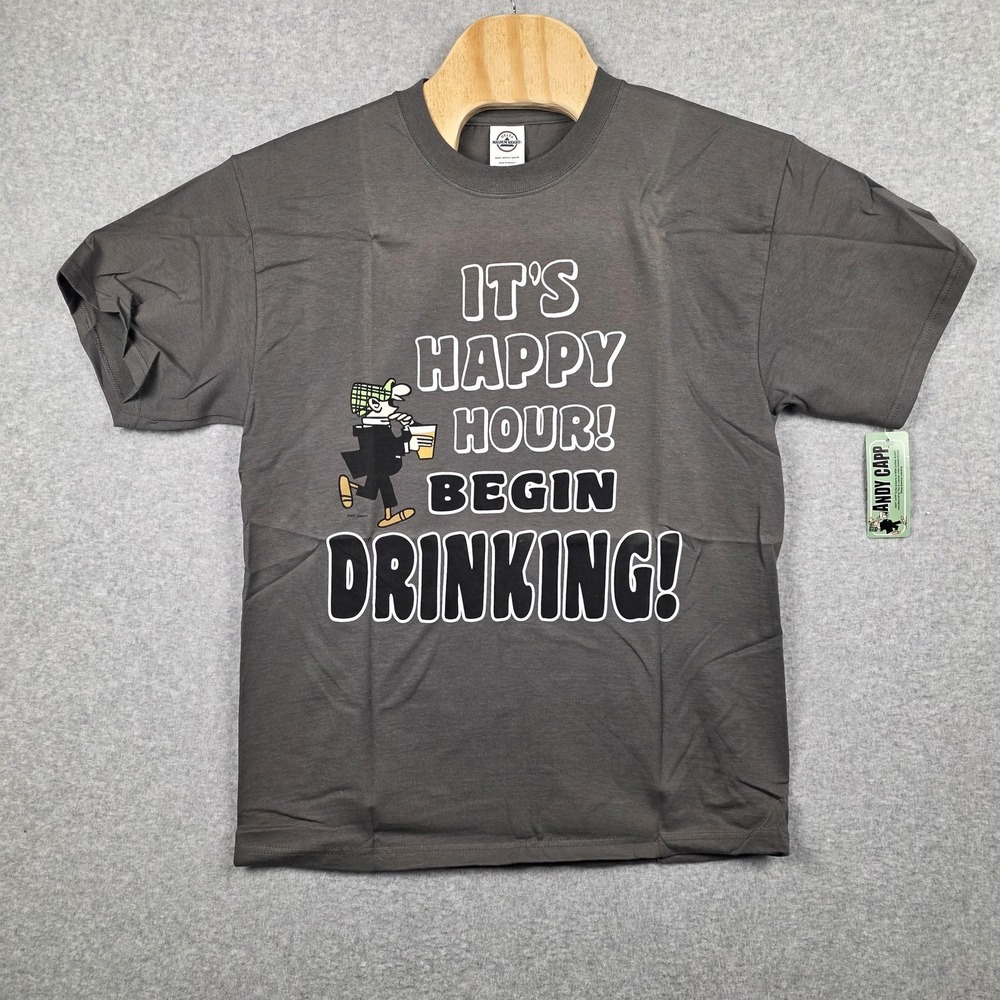 Vintage Andy Capp Mens Large Grey Happy Hour Drinking Graphic Tee‎ Humor
